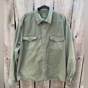 Men's Eddie Bauer Button-Down Shirt Green Solid BDU XLT Cotton Heavy Military